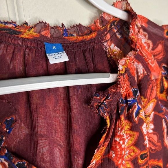 Old Navy Floral Ruffle Sleeve Top - Red and Orange - Picture 2 of 4